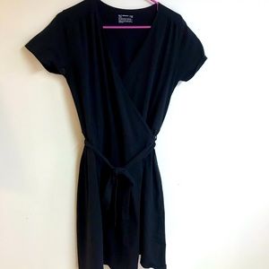 PACT Organic cotton black wrap dress LBD